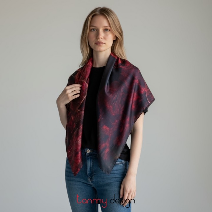 Square silk scarf- Red pink Light 100*100 cm